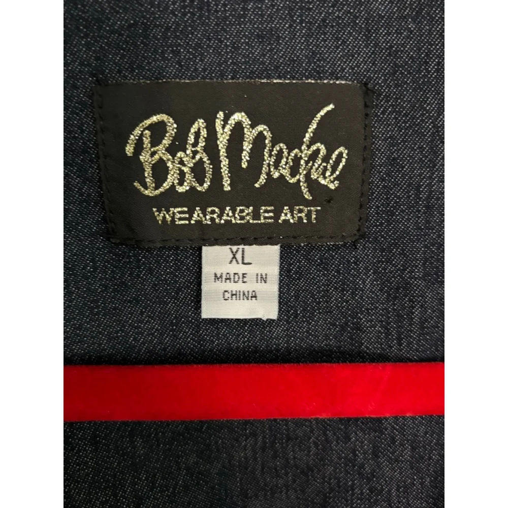 Bob Mackie Dark Blue Jean Jacket with Embroidery, Zip Front. Woman’s XL - Picture 3 of 7